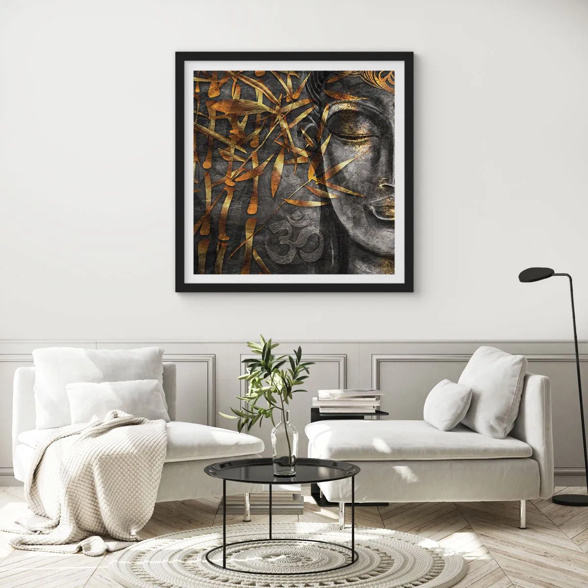 Poster in een zwarte lijst - Voel de rust - 60x60 cm