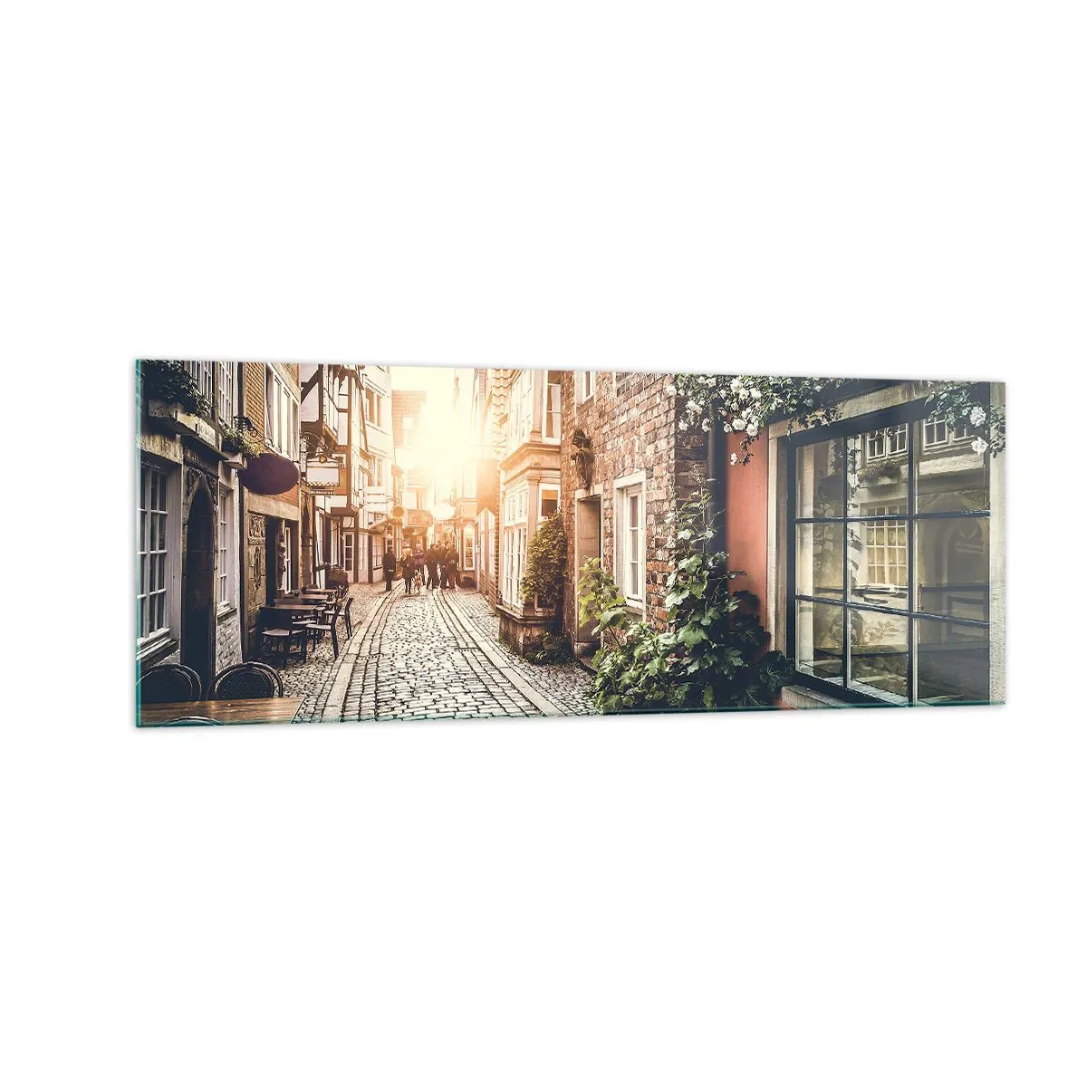 Schilderen op glas - Rozensteeg in roze gloed - 140x50 cm