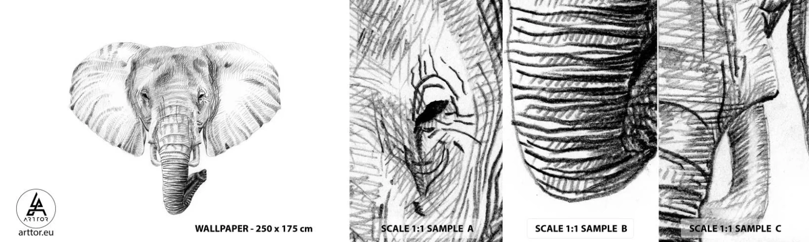 Fotobehang Monster Zelfklevend Deluxe Sticker - "Er was een olifant, zo groot als - een olifant" - Dieren, Olifant, Grafisch - 100x30 cm