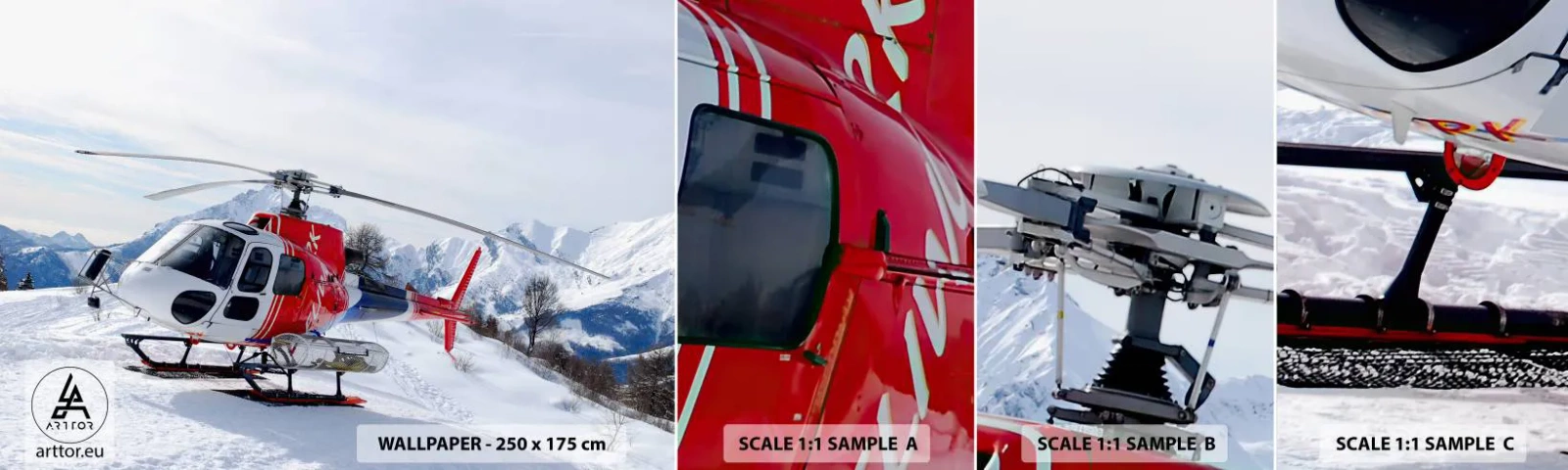 Fotobehang Staaltje Standard Eco - Altijd klaar - Helikopter, Landschap, Alpen - 100x30 cm