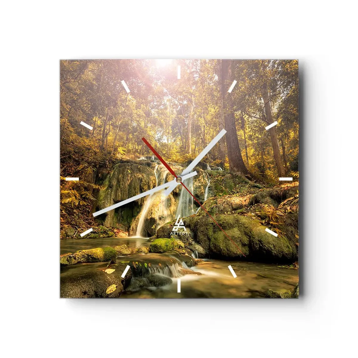 Wandklok - Klok - Boscascade in het groen - 30x30 cm