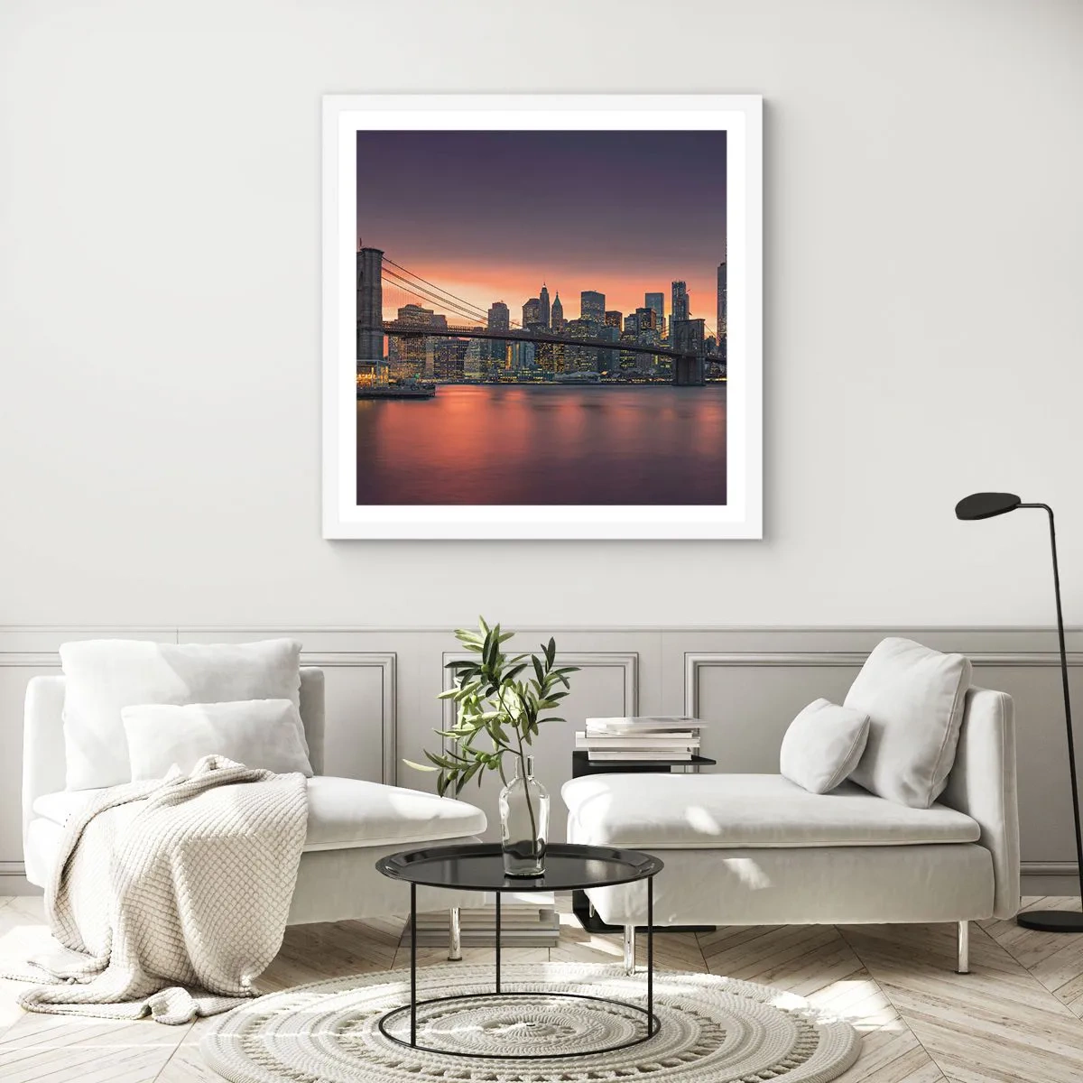 Poster in een witte lijst - Ondergedompeld in lila stilte - 30x30 cm