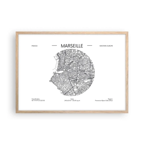 Een poster in een licht eiken lijst - Anatomie van Marseille - 70x50 cm