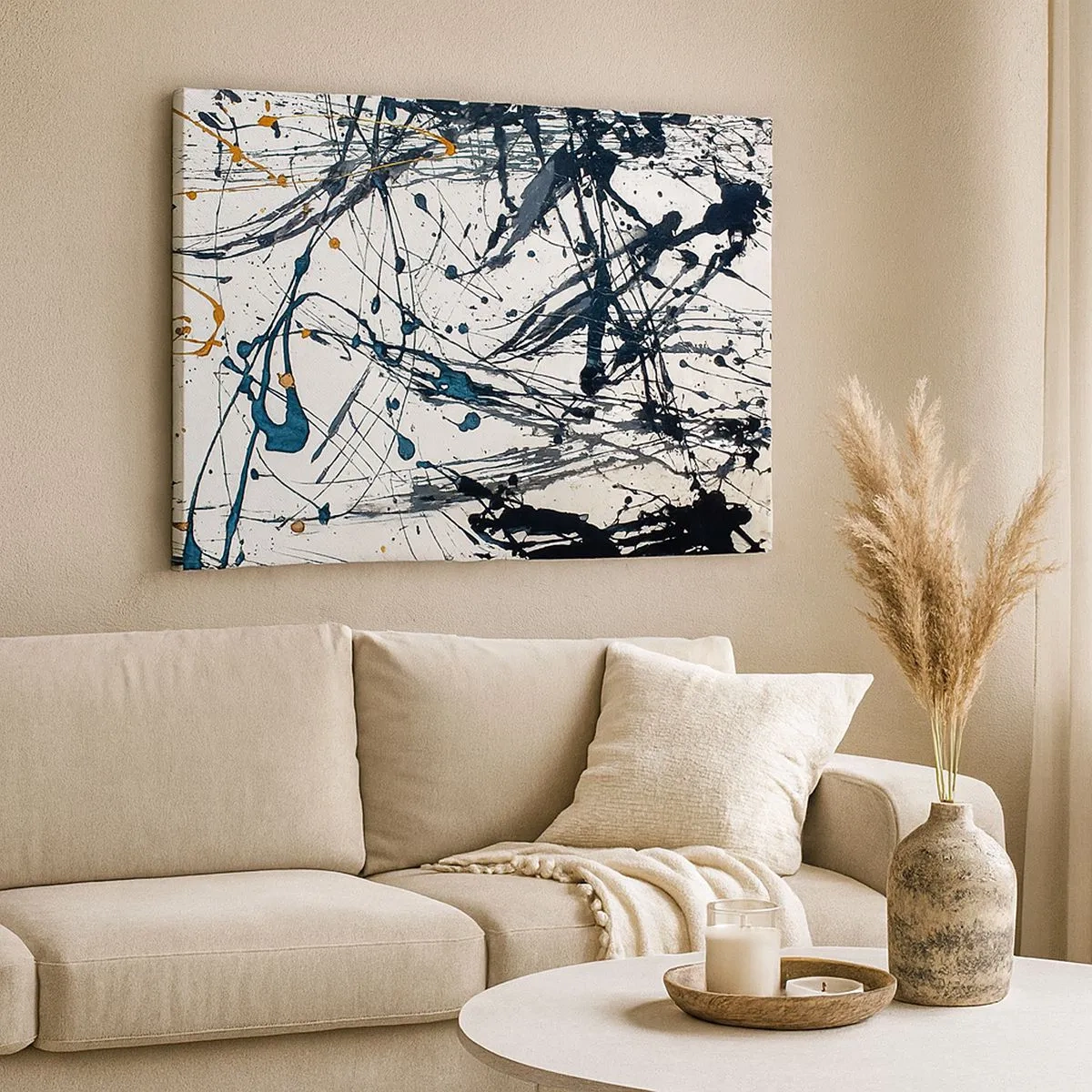 Schilderen op canvas - Een abstract schilderij met verfspatten in dynamische patronen. - 70x50cm - Expressionistische abstractie - Moderne wanddecoratie voor woonkamer en slaapkamer ARTTOR