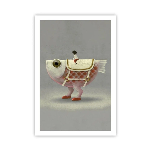 Poster - Ruiter op een surrealistische vis - 61x91 cm