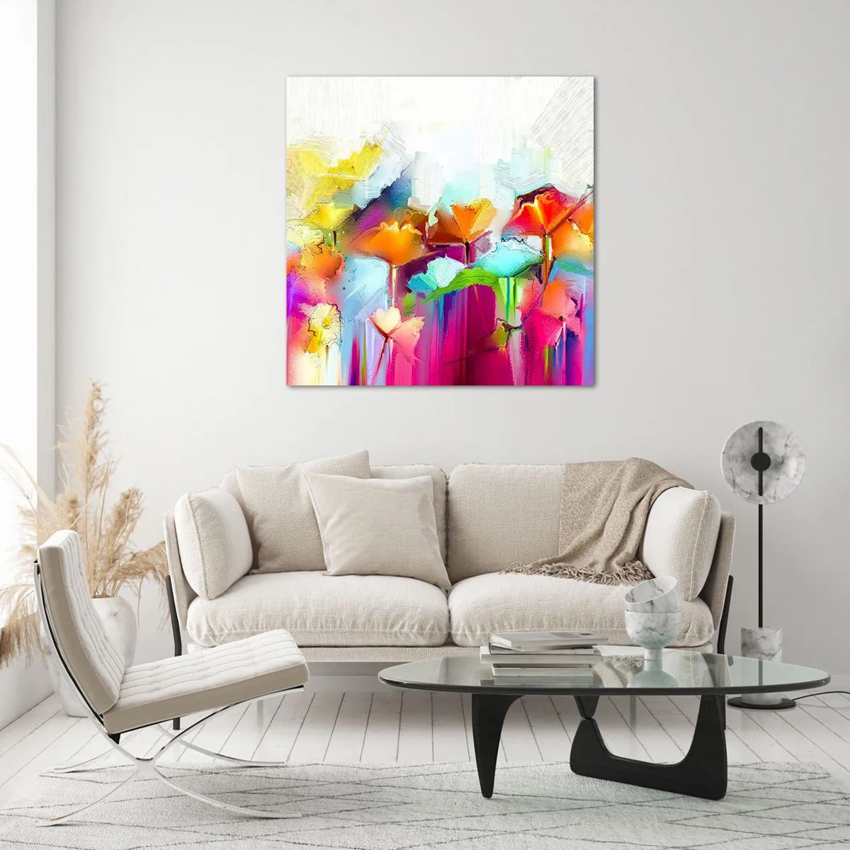 Schilderen op glas - De regenboog is tot bloei gekomen - 50x50 cm