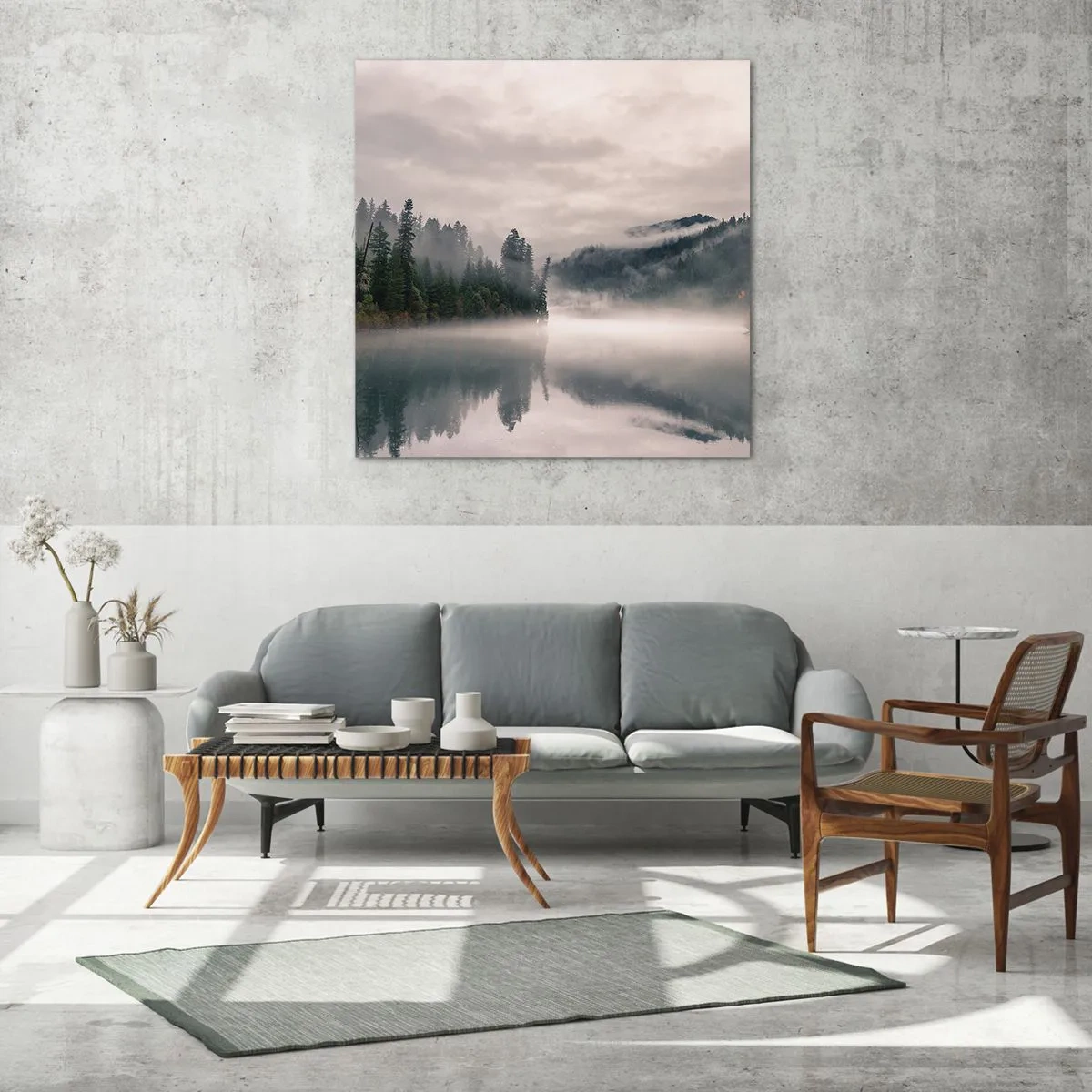 Schilderen op glas - In reflectie, in de mist - 70x70 cm