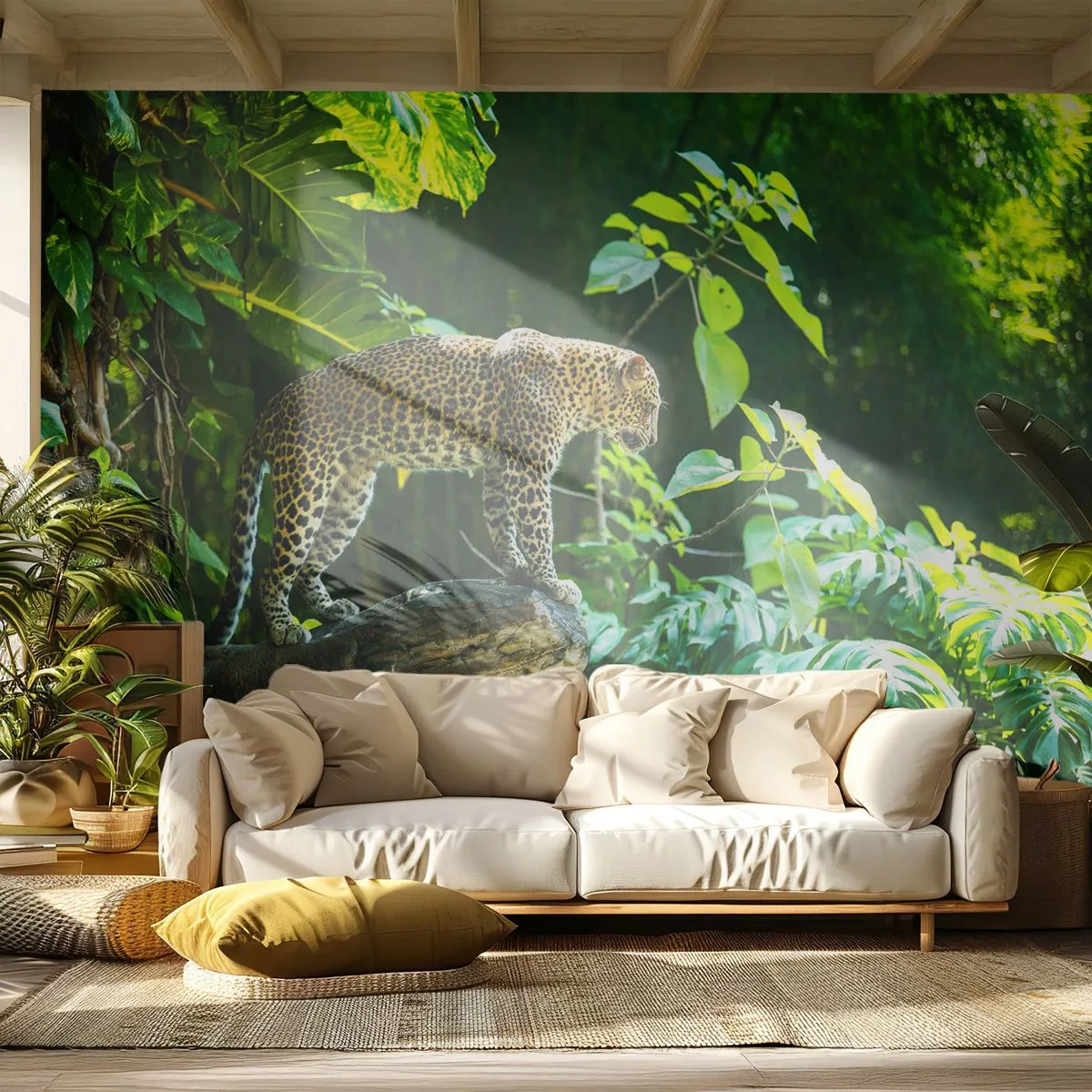 Zelfklevend Fotobehang Deluxe Sticker - Op jacht? - Oerwoud, luipaard, Tropen - 250x175 cm