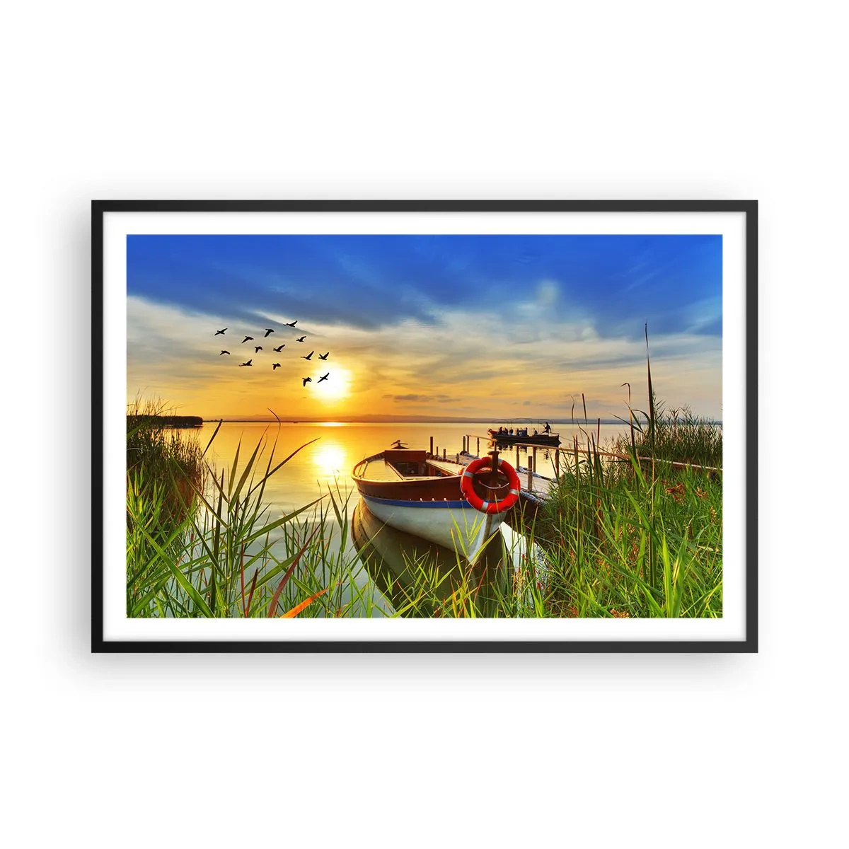 Poster in een zwarte lijst - De aalscholvers vliegen al weg - 91x61 cm