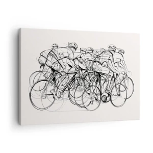 Schilderen op canvas - Een groep fietsers in beweging in minimalistische stijl - 70x50cm - Samen als team - Moderne wanddecoratie voor woonkamer en slaapkamer ARTTOR