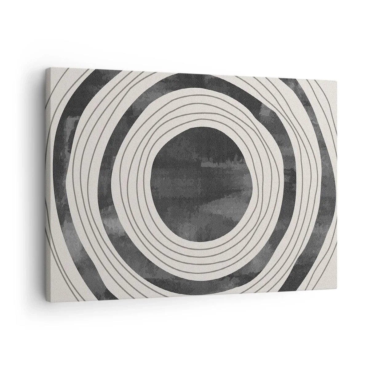 Schilderen op canvas - Zwarte en witte concentrische cirkels op een lichte achtergrond - 70x50cm - Precies op het punt - Moderne wanddecoratie voor woonkamer en slaapkamer ARTTOR