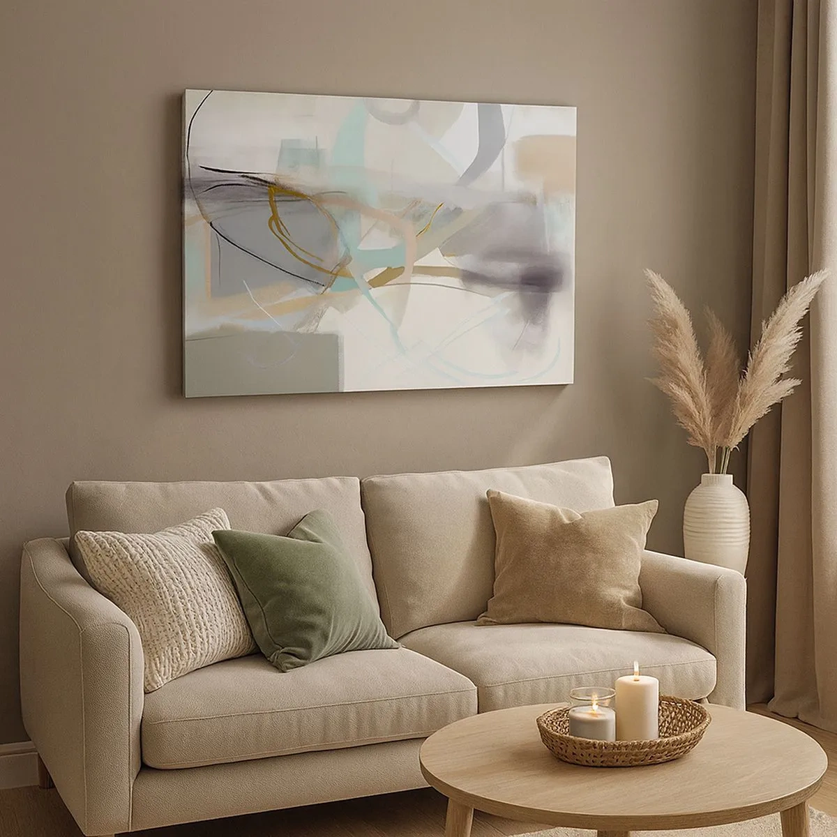 Schilderen op canvas - Pastelabstractie met delicate lijnen - 70x50cm - Mistige abstractie - Moderne wanddecoratie voor woonkamer en slaapkamer ARTTOR