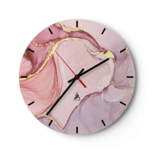 Wandklok - Klok - Abstracte klok met roze en gouden accenten - 30x30cm - Een streling van kleuren - Moderne wanddecoratie voor woonkamer, keuken en slaapkamer ARTTOR