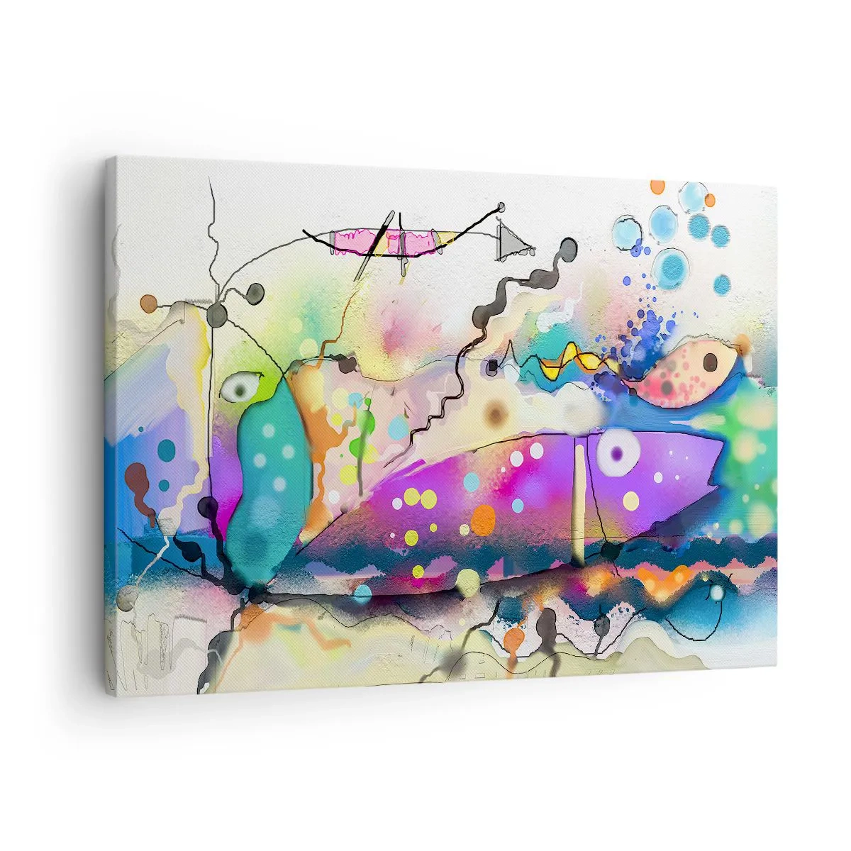 Schilderen op canvas - Abstracte vis in een kleurrijke, surrealistische compositie - 70x50cm - Geen woorden! - Moderne wanddecoratie voor woonkamer en slaapkamer ARTTOR