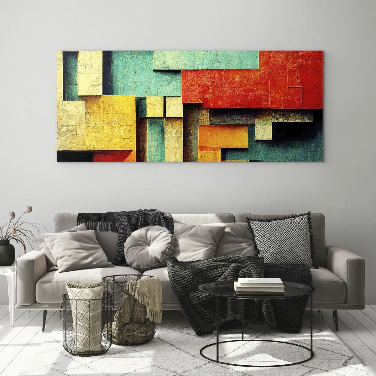 Schilderen op glas - Festival van rechte hoeken - 100x40 cm