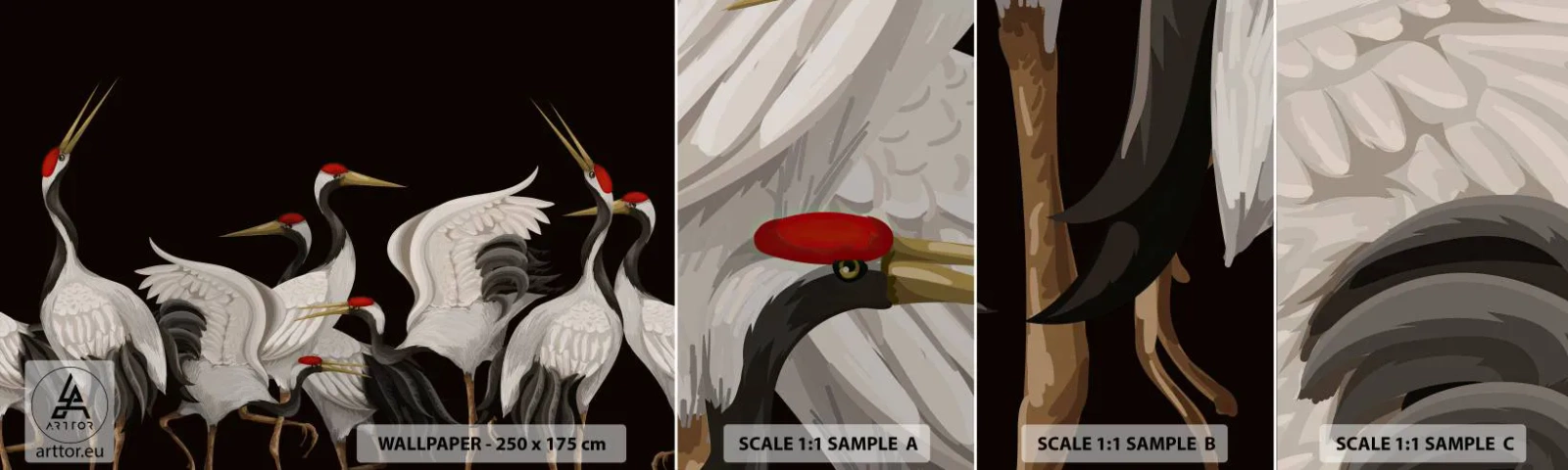 Fotobehang Staaltje Standard Eco - Vogel spullen - Kranen, Vogels, Deel - 100x30 cm