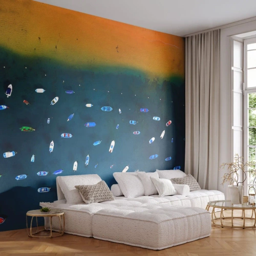 Zelfklevend Fotobehang Deluxe Sticker - Vakantie spel - Boten, Strand, Kust - 250x175 cm