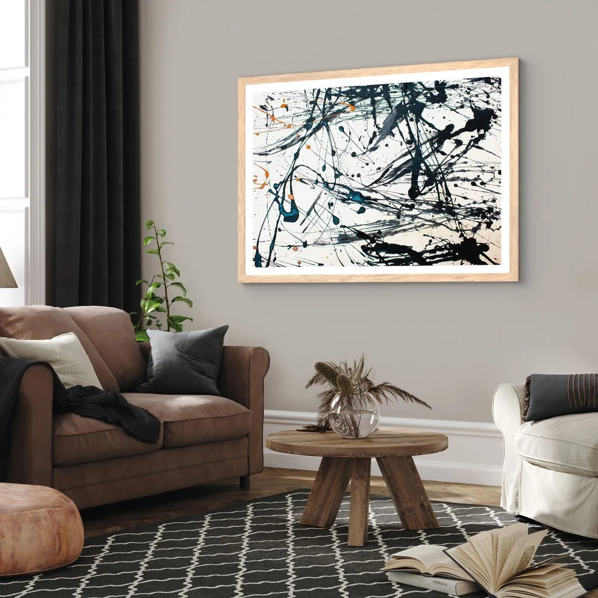 Een poster in een licht eiken lijst - Expressionistische abstractie - 100x70 cm