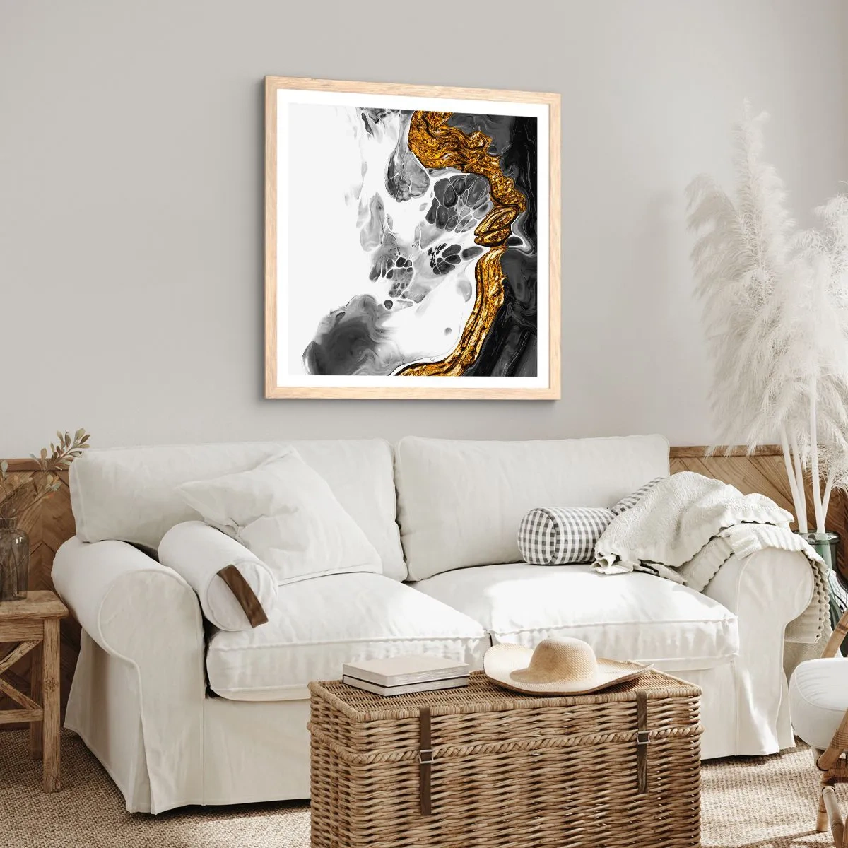 Een poster in een licht eiken lijst - Organische samenstelling - 30x30 cm