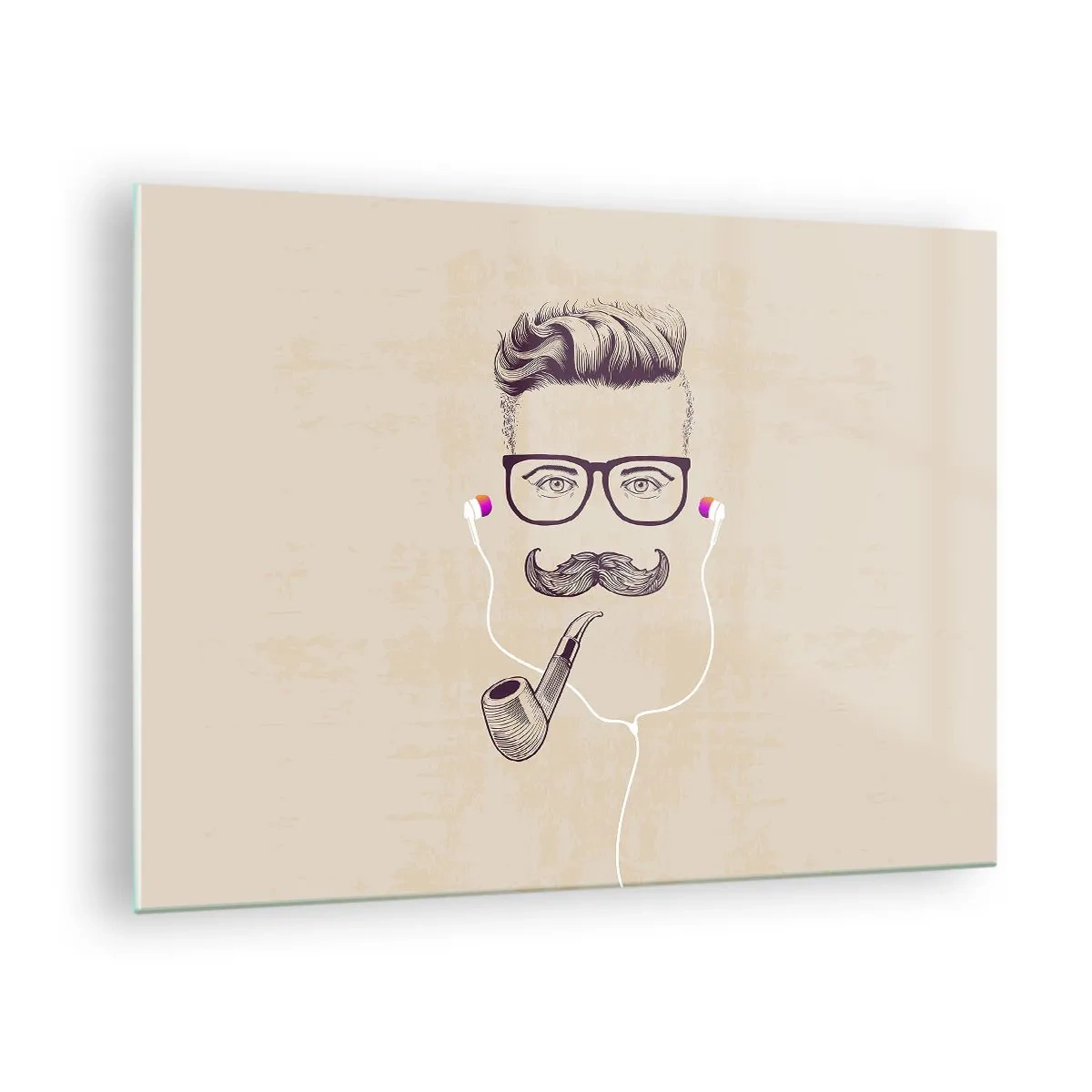 Schilderen op glas - Een tekening van een gestileerde man met een bril, een snor en een pijp. - 70x50cm - Een echte man? - Moderne wanddecoratie voor woonkamer en slaapkamer ARTTOR