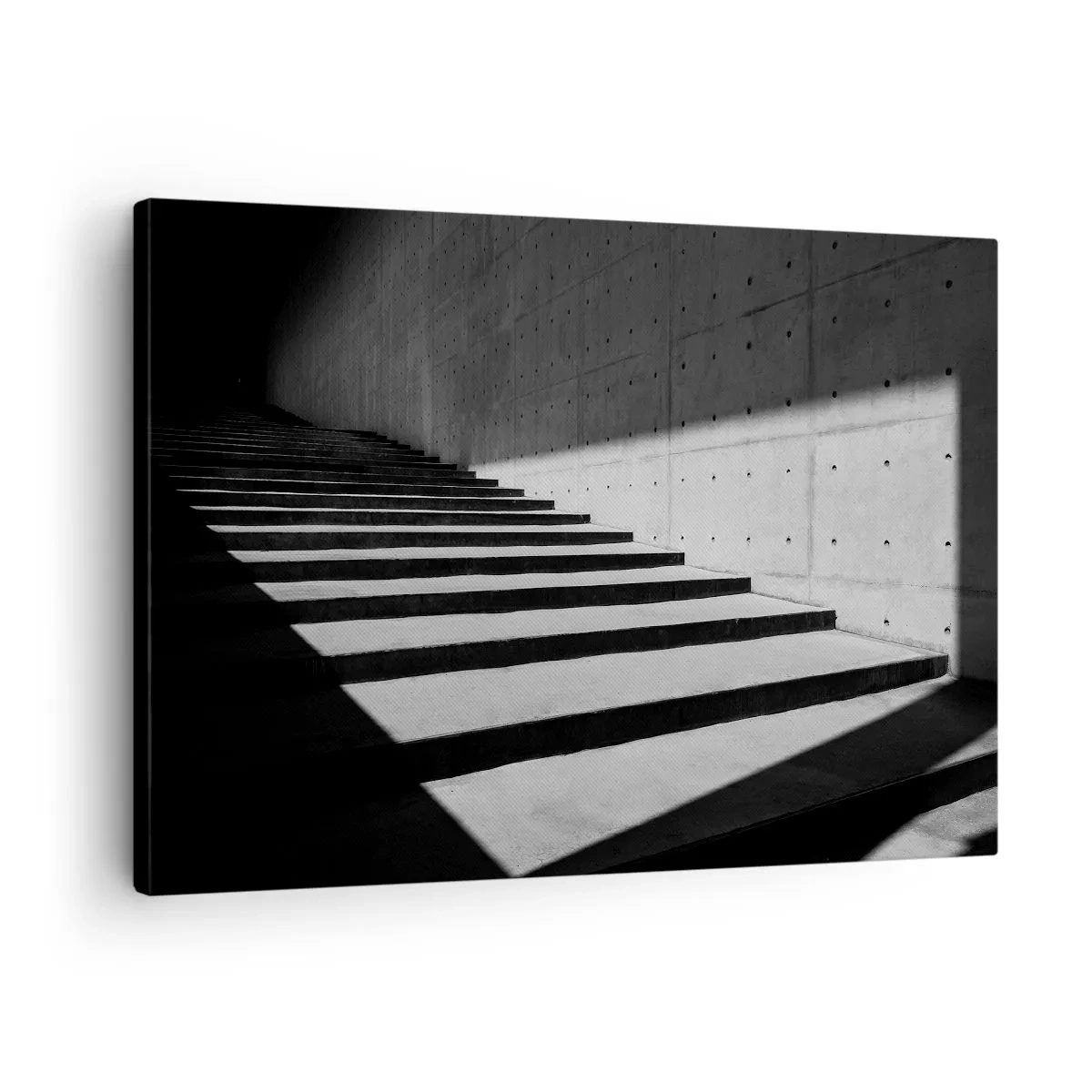 Schilderen op canvas - Trap in minimalistische stijl in zwart-wit - 70x50cm - De rauwe schoonheid van het modernisme - Moderne wanddecoratie voor woonkamer en slaapkamer ARTTOR