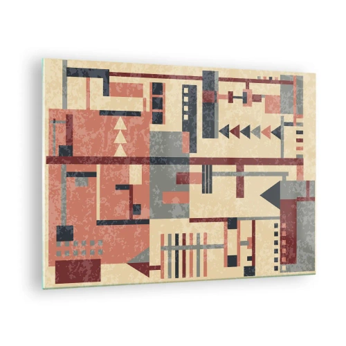 Schilderen op glas - Abstract geometrisch patroon in beige en rode tinten - 70x50cm - Een combinatie van verticalen en horizontalen - Moderne wanddecoratie voor woonkamer en slaapkamer ARTTOR