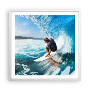 Poster in een witte lijst - Dansend met de golven - 60x60 cm
