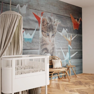 Fotobehang Premium Canvas - Eerste les - Dieren, Kat, Origami - 200x140 cm