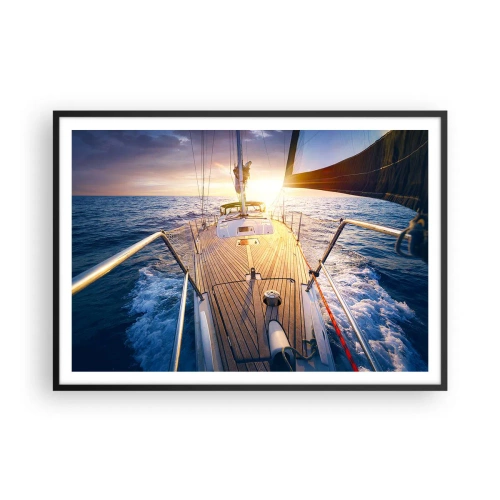 Poster in een zwarte lijst - Lopend op de golven - 100x70 cm