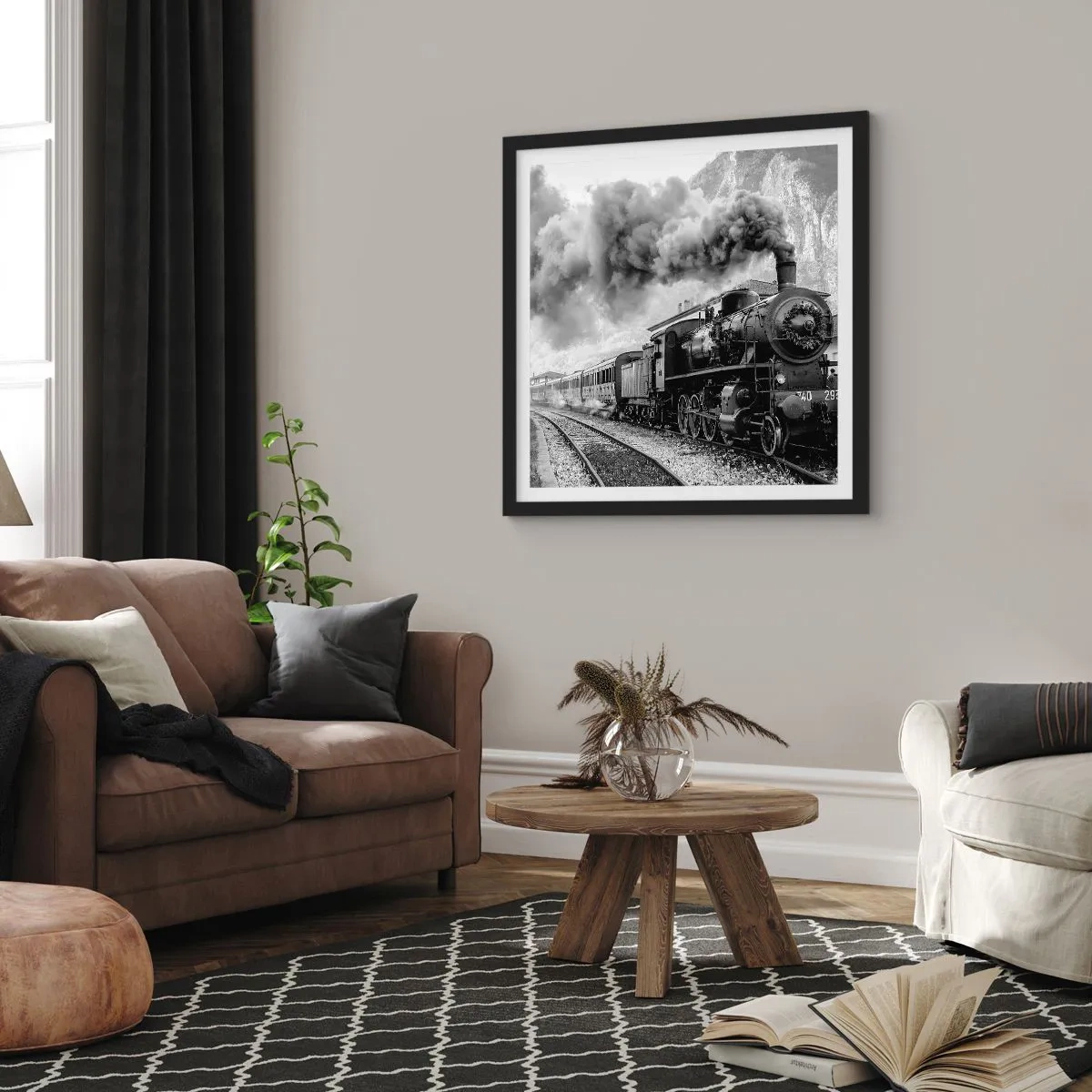 Poster in een zwarte lijst - Staat op het station... - 50x50 cm