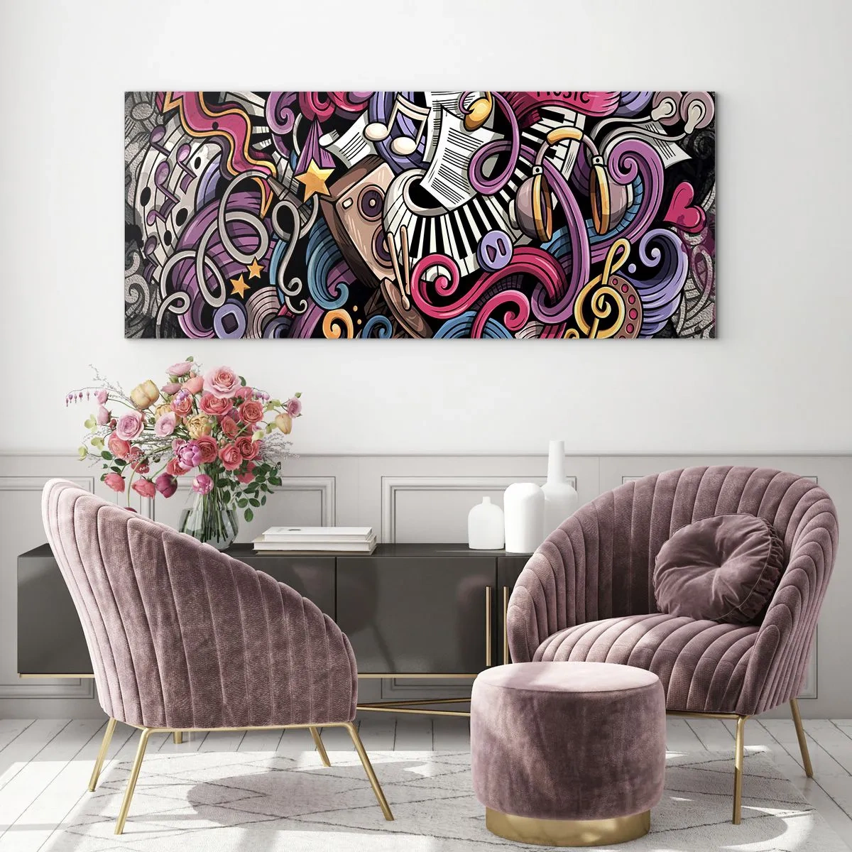 Schilderen op glas - Ingewikkelde melodie - 100x40 cm