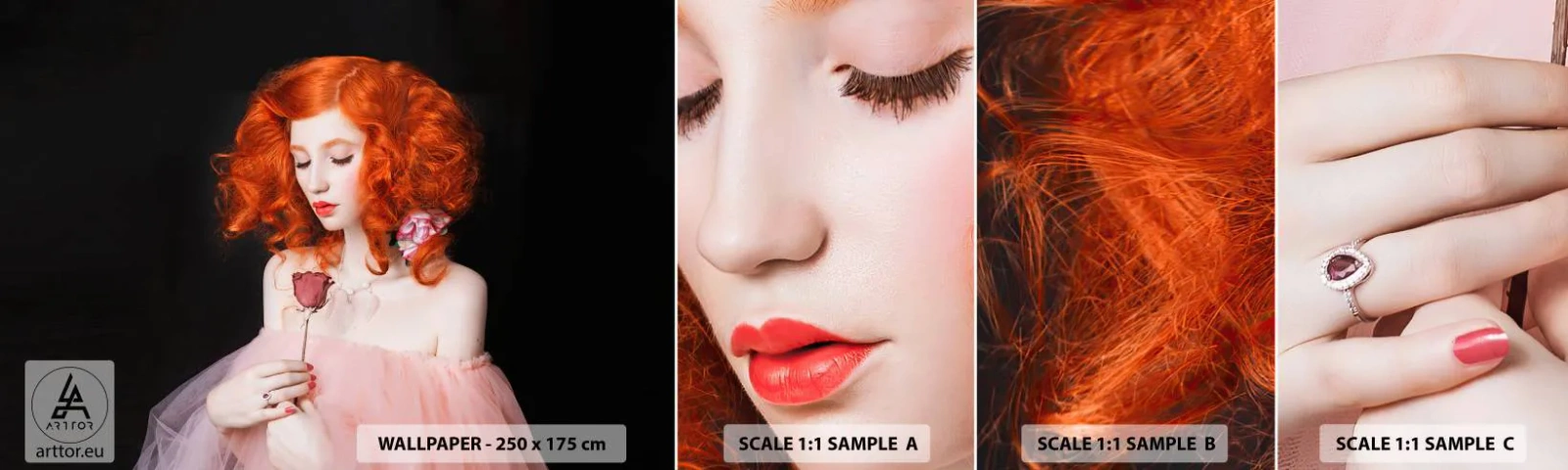 Fotobehang Staaltje Standard Eco - In barokstijl - Vrouw, Model, Roos - 100x30 cm