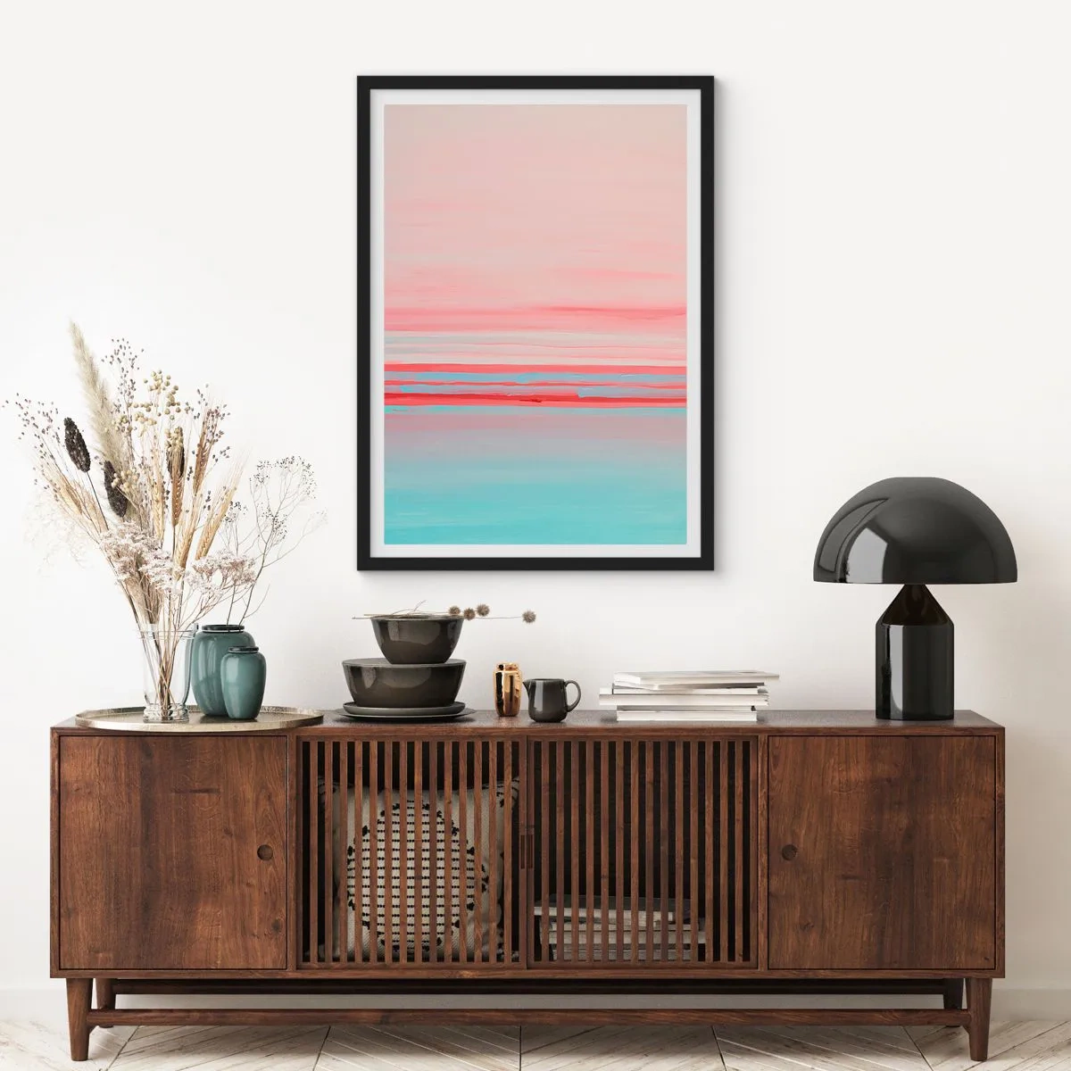 Poster in een zwarte lijst - Abstractie bij dageraad - 70x100 cm