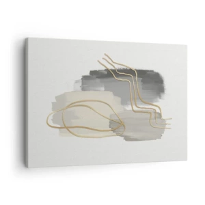 Schilderen op canvas - Abstracte gouden lijnen op een grijze achtergrond - 70x50cm - Duur en beweging - Moderne wanddecoratie voor woonkamer en slaapkamer ARTTOR