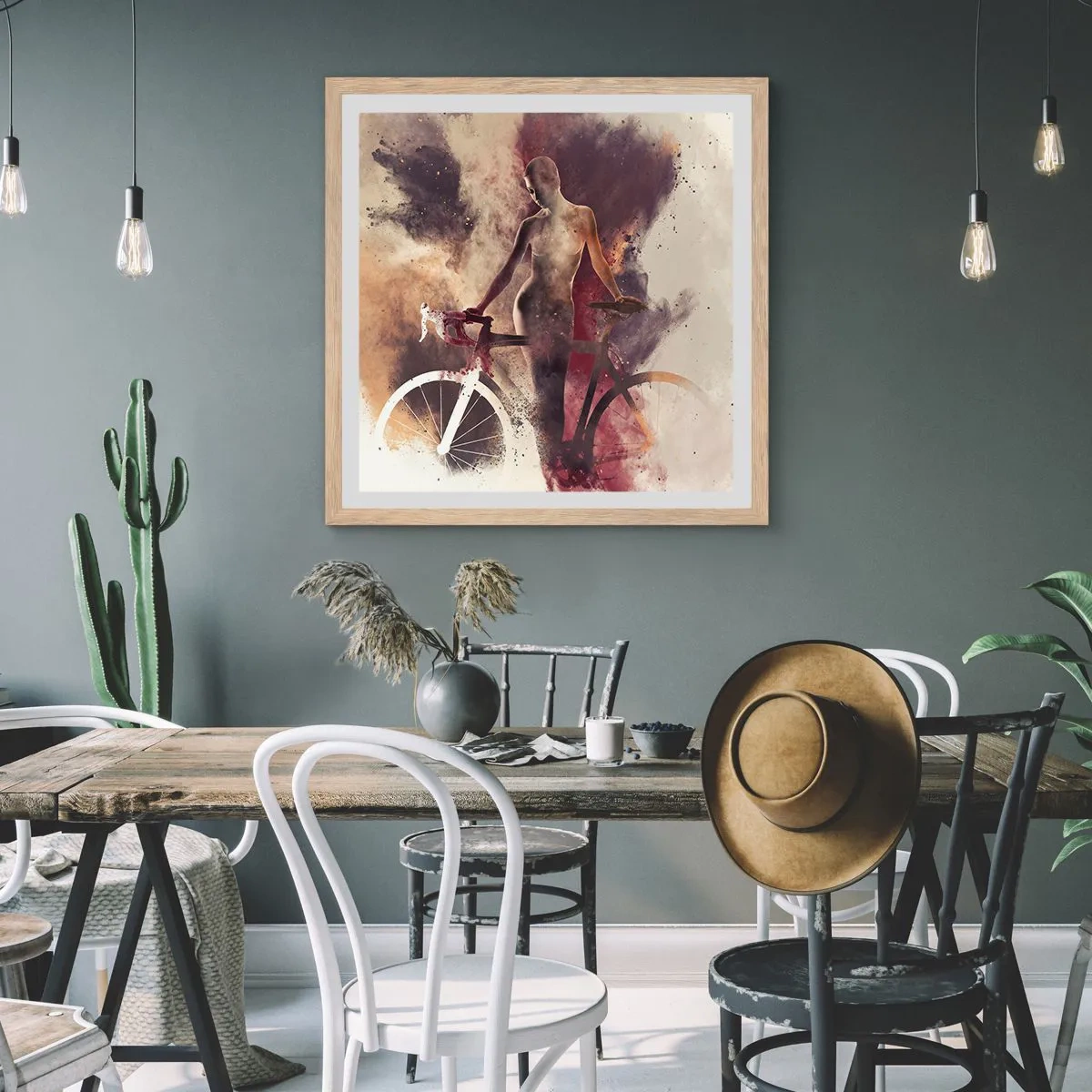 Een poster in een licht eiken lijst - Een fietsziel in marmeren vormen - 50x50 cm