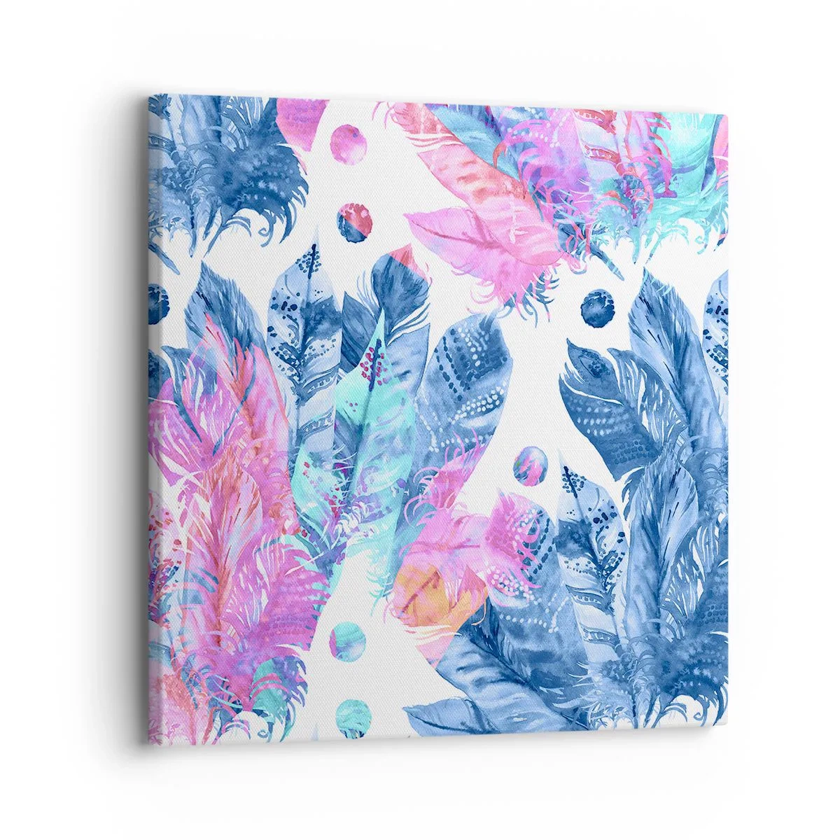 Schilderen op canvas - Pluimen in roze en blauw - 30x30 cm