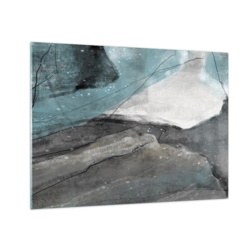 Schilderen op glas - Een abstracte afbeelding van rotsen en ijs in een koel kleurenpalet. - 70x50cm - Abstractie: rotsen en ijs - Moderne wanddecoratie voor woonkamer en slaapkamer ARTTOR