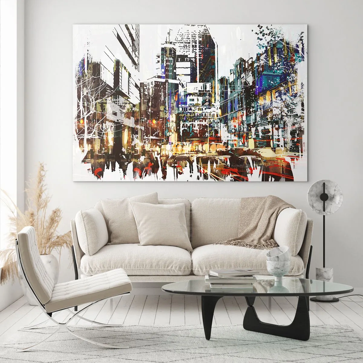 Schilderen op glas - Kleurrijke stadslichten in een artistieke, twinkelende stijl - 70x50cm - Een glinsterende stad - Moderne wanddecoratie voor woonkamer en slaapkamer ARTTOR