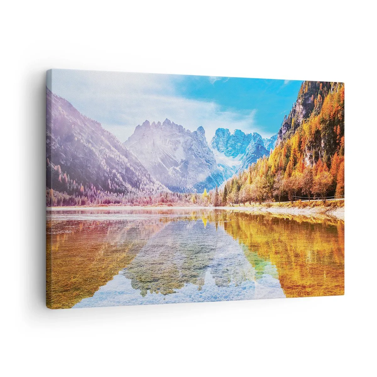 Schilderen op canvas - Herfstberglandschap met een meer - 70x50cm - En het is al herfst in de bergen - Moderne wanddecoratie voor woonkamer en slaapkamer ARTTOR