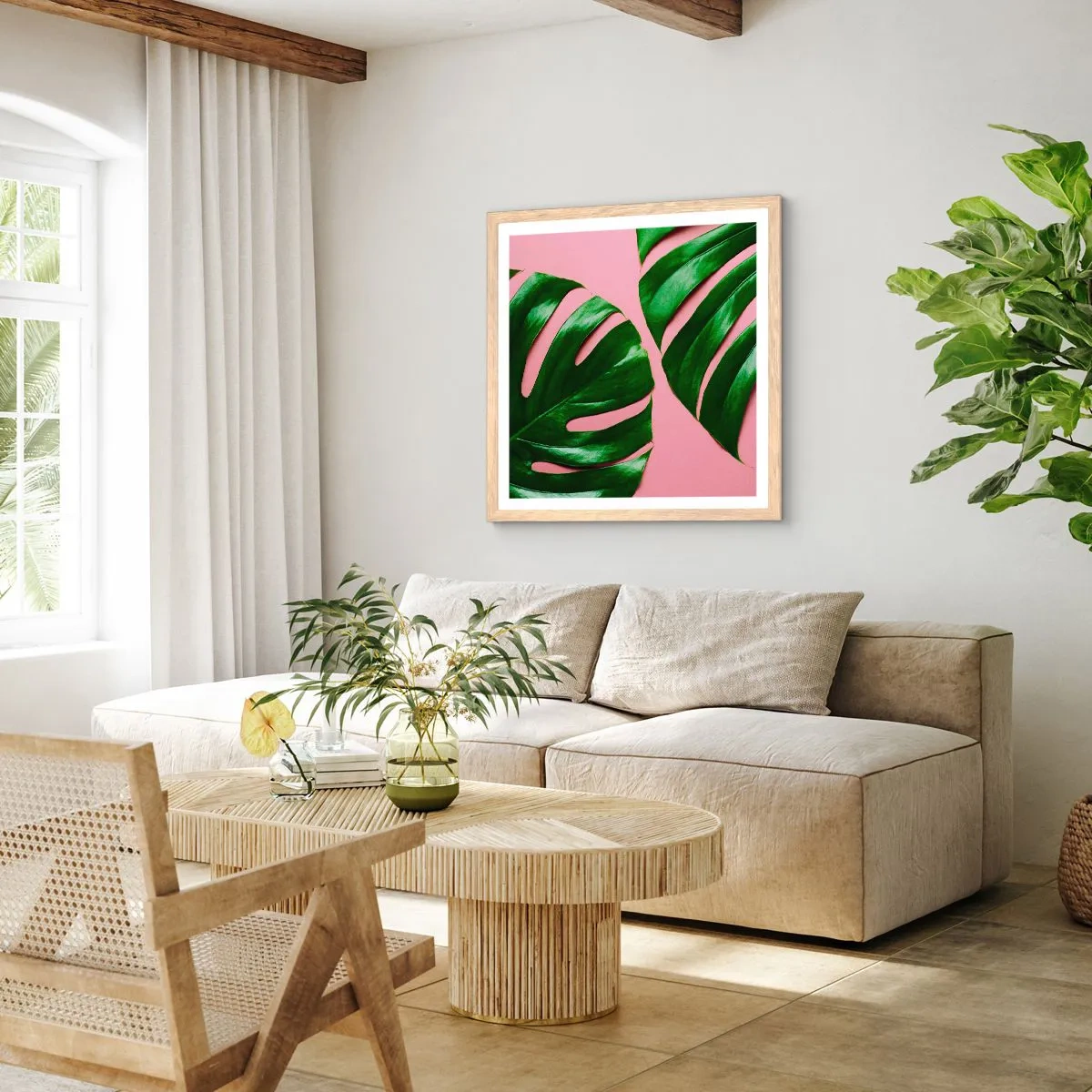 Een poster in een licht eiken lijst - Groene rendez-vous - 40x40 cm