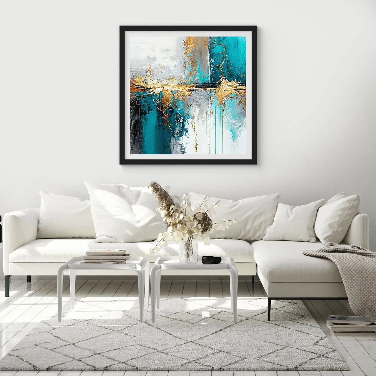 Poster in een zwarte lijst - Alles vloeit - 30x30 cm