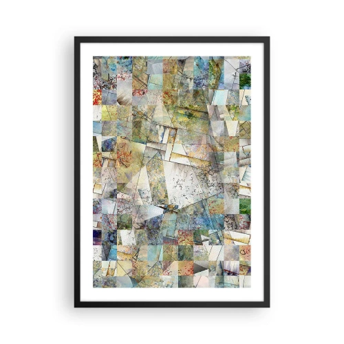 Poster in een zwarte lijst - Een abstract mozaïek van geometrische vormen in aardse tinten. - 50x70cm - Geometrische schuifeling - Moderne wanddecoratie voor woonkamer en slaapkamer ARTTOR