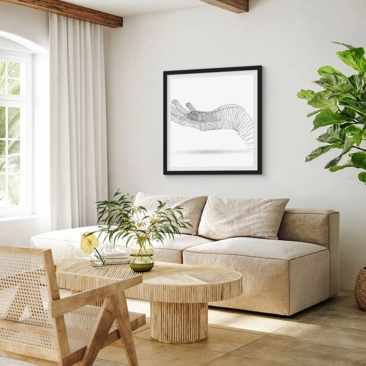 Poster in een zwarte lijst - Veerkrachtige hand - 40x40 cm