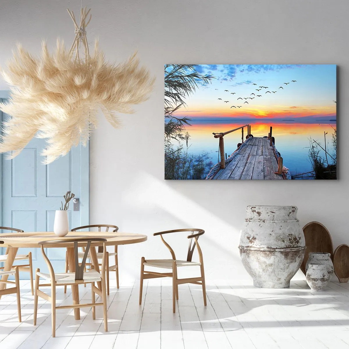 Schilderen op canvas - Houten steiger over het meer bij zonsondergang - 70x50cm - Het is tijd om terug te gaan... - Moderne wanddecoratie voor woonkamer en slaapkamer ARTTOR