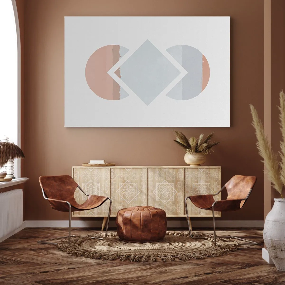 Schilderen op canvas - Een minimalistisch schilderij met geometrische vormen - 70x50cm - De situatie is duidelijk - Moderne wanddecoratie voor woonkamer en slaapkamer ARTTOR
