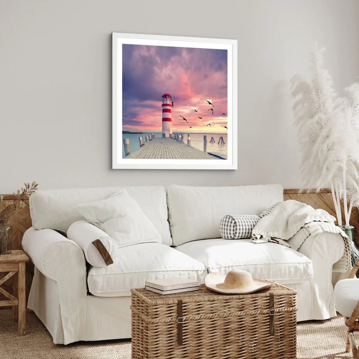 Poster in een witte lijst - Het is tijd naar de haven te gaan - 50x50 cm