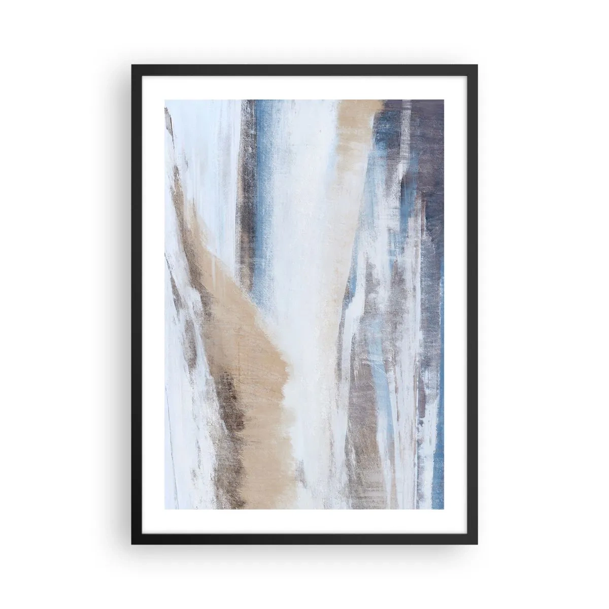 Poster in een zwarte lijst - Abstracte compositie in tinten blauw en beige - 50x70cm - Winterse compositie - Moderne wanddecoratie voor woonkamer en slaapkamer ARTTOR