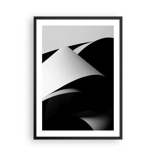 Poster in een zwarte lijst - Minimalistische abstractie in zwart-wit - 50x70cm - Lichtvlakken uit de diepten van de schaduw - Moderne wanddecoratie voor woonkamer en slaapkamer ARTTOR