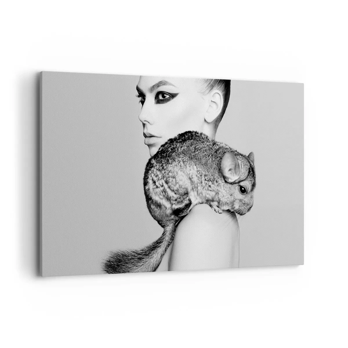 Schilderen op canvas - Dame met een chinchilla - 120x80 cm