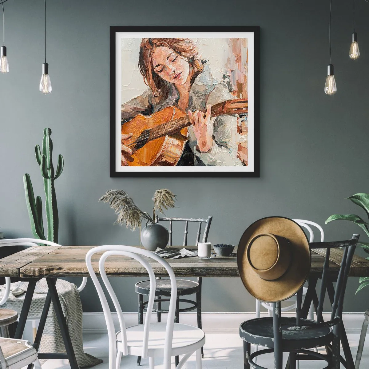 Poster in een zwarte lijst - Concerto voor gitaar en een meisjeshart - 60x60 cm